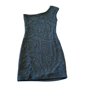 Symphony Black One Shoulder Bodycon Dress Textured Floral Jacquard 12574 Medium